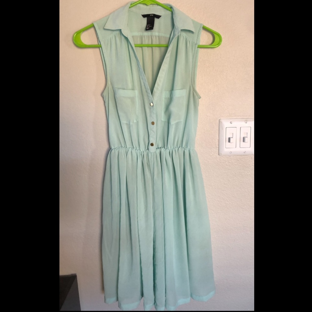 Light Cyan Blue Flowing Pleated Dress